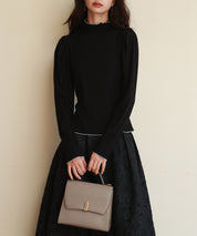 タートルネックリブカットソートップスsdp0104 ブラック