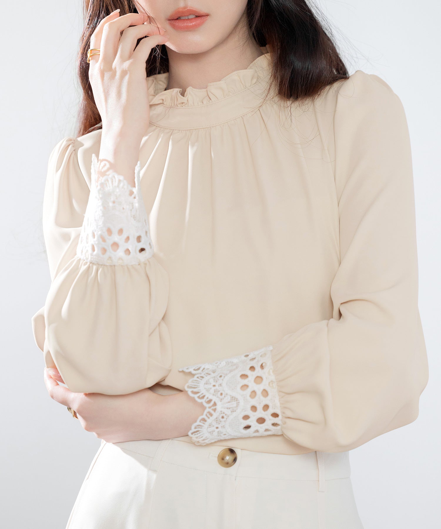 フリルスタンドカラーレース袖口ブラウスsdp0105-102-14
