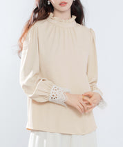 フリルスタンドカラーレース袖口ブラウスsdp0105 ベージュ