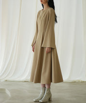 パール付きキーネックフレアワンピースsdp0106 ベージュ