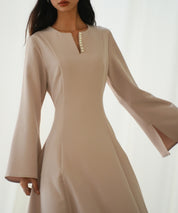 パール付きキーネックフレアワンピースsdp0106 ピンク