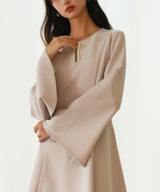 パール付きキーネックフレアワンピースsdp0106 ピンク