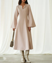 パール付きキーネックフレアワンピースsdp0106 ピンク