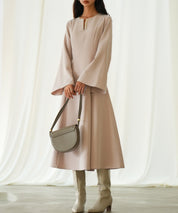 パール付きキーネックフレアワンピースsdp0106 ピンク