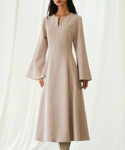 パール付きキーネックフレアワンピースsdp0106 ピンク