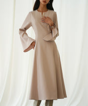 パール付きキーネックフレアワンピースsdp0106 ピンク