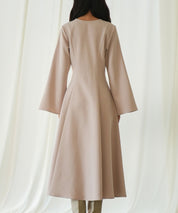 パール付きキーネックフレアワンピースsdp0106 ピンク