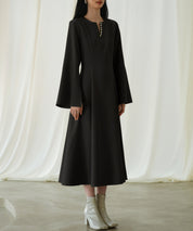 パール付きキーネックフレアワンピースsdp0106 ブラック