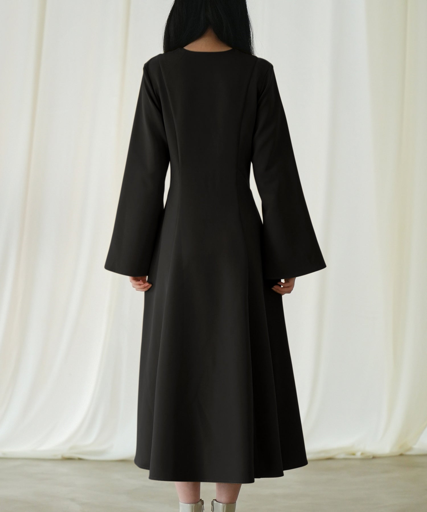 パール付きキーネックフレアワンピースsdp0106 ブラック