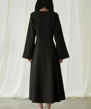 パール付きキーネックフレアワンピースsdp0106 ブラック