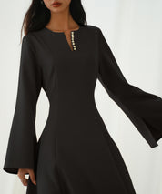 パール付きキーネックフレアワンピースsdp0106 ブラック