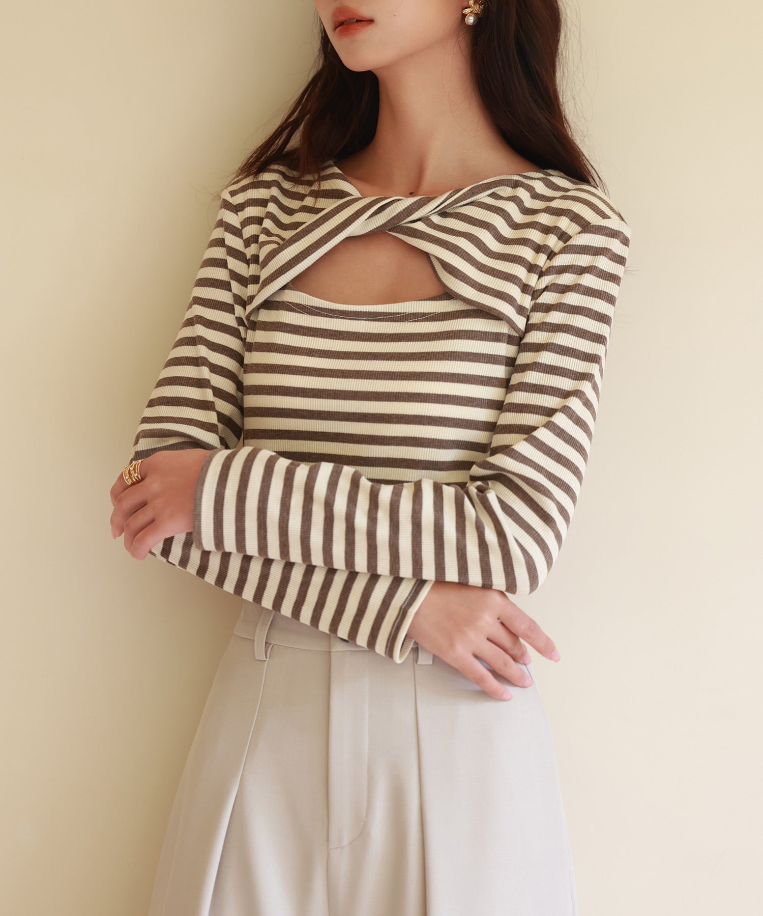 カットアウトボーダーカットソーsdp0107 ブラウン