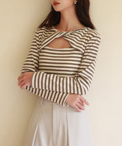 カットアウトボーダーカットソーsdp0107 ブラウン