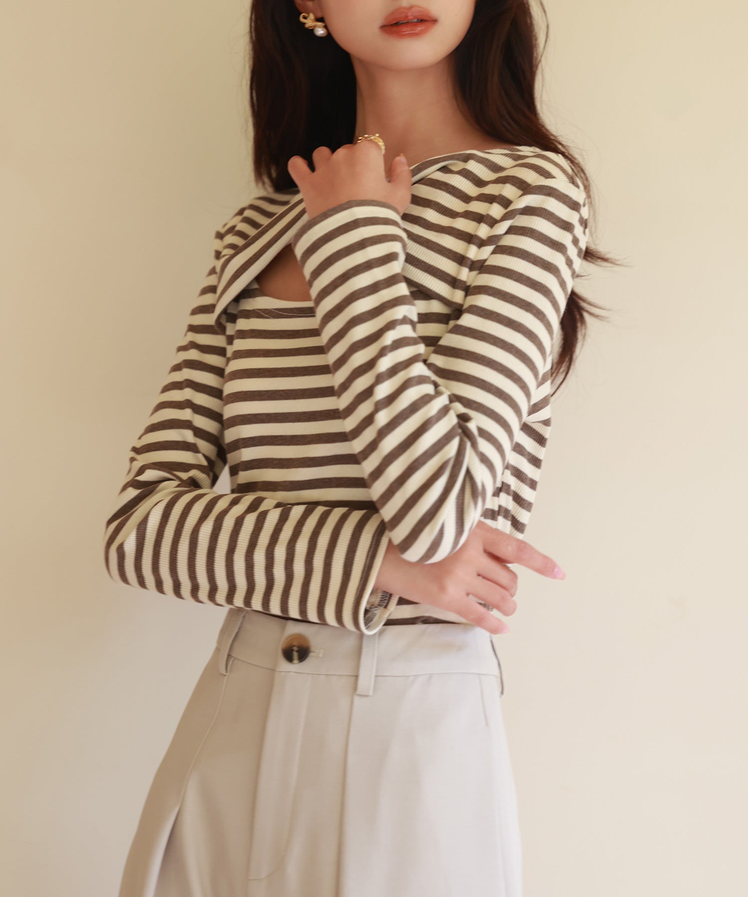 カットアウトボーダーカットソーsdp0107 ブラウン