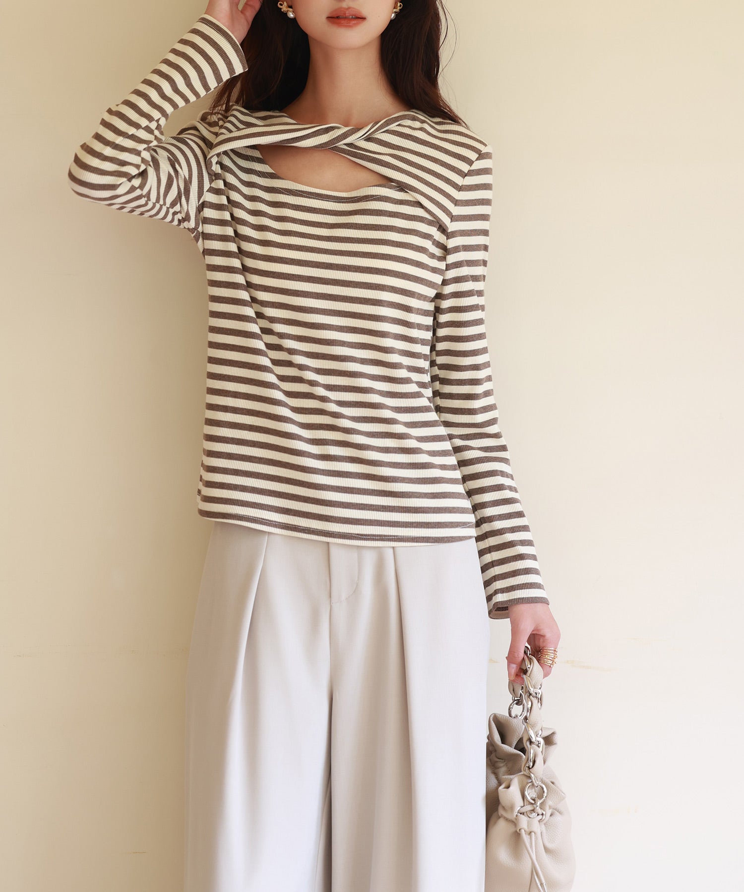 カットアウトボーダーカットソーsdp0107 ブラウン