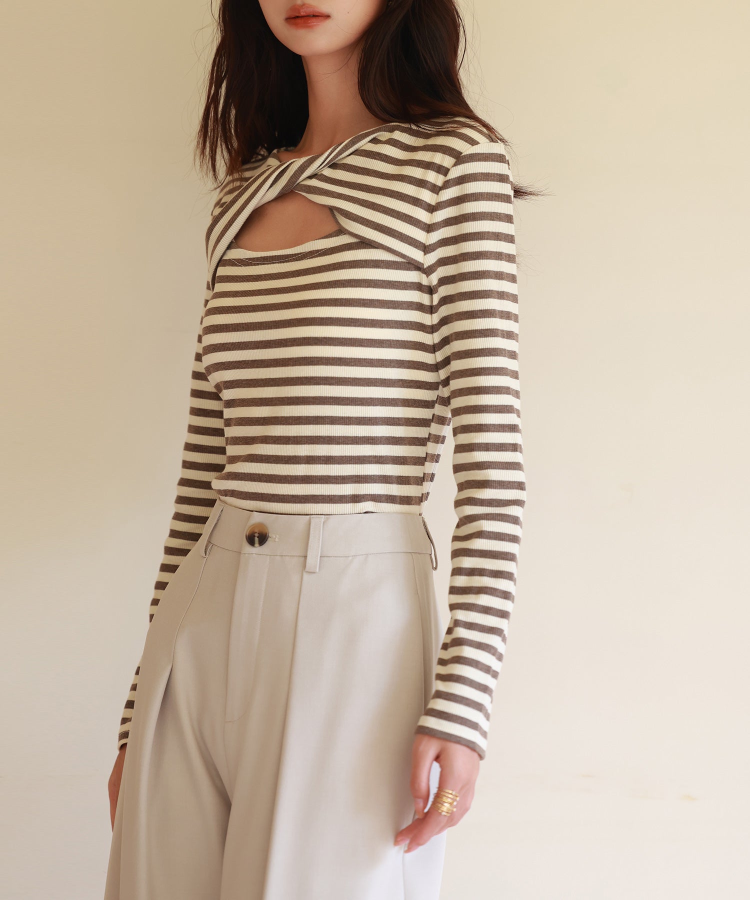 カットアウトボーダーカットソーsdp0107 ブラウン