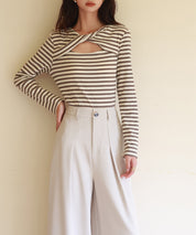 カットアウトボーダーカットソーsdp0107 ブラウン