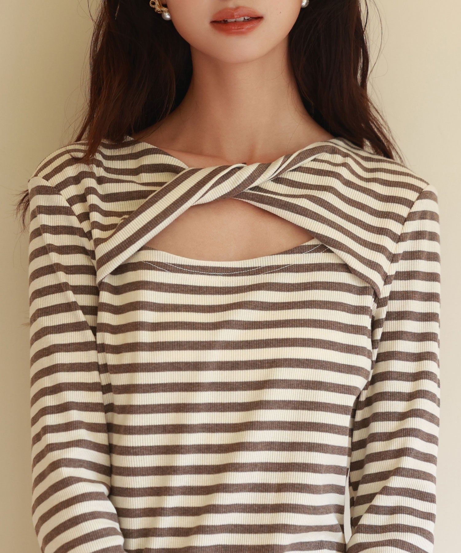 カットアウトボーダーカットソーsdp0107 ブラウン