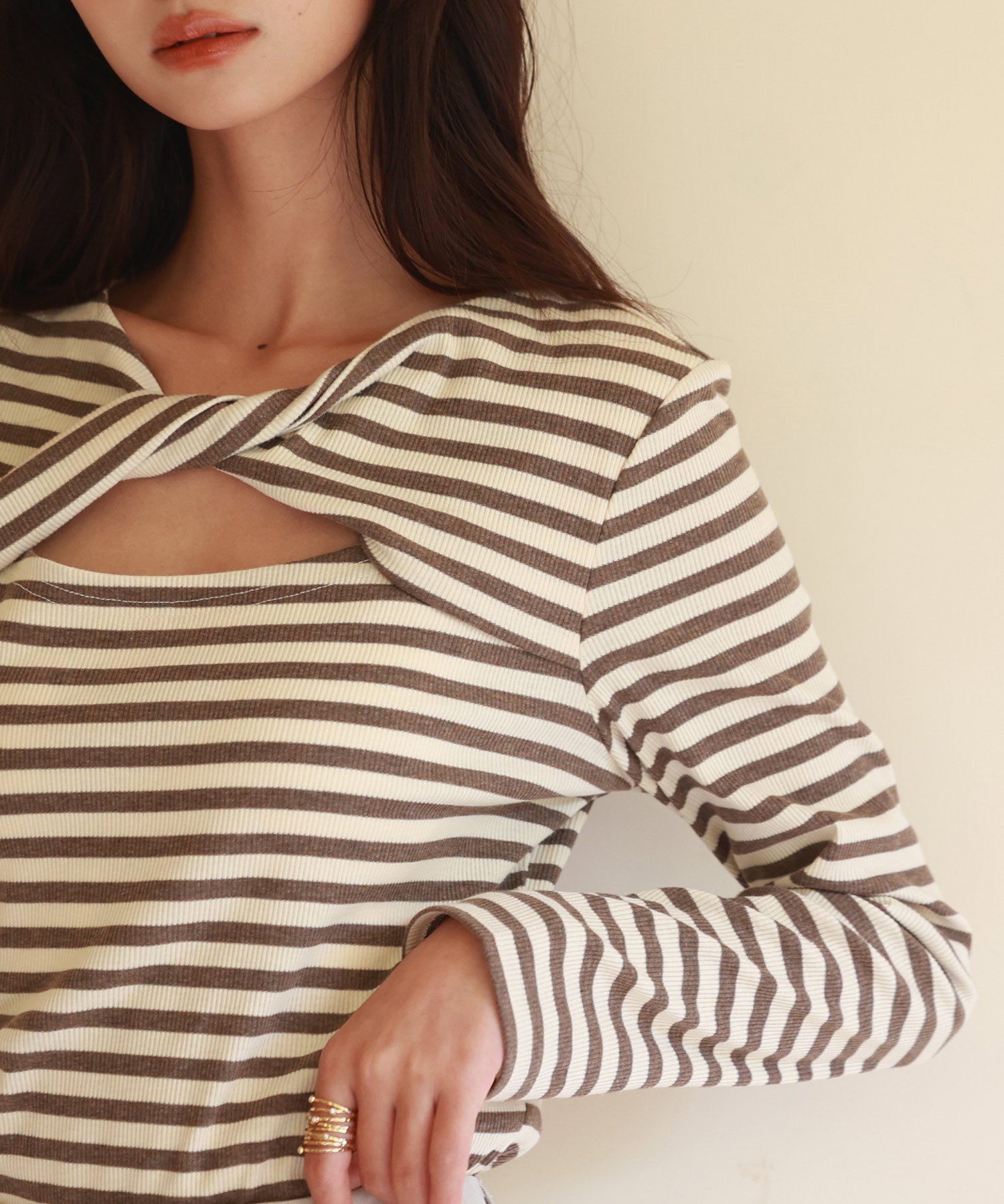 カットアウトボーダーカットソーsdp0107 ブラウン