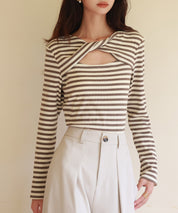 カットアウトボーダーカットソーsdp0107 ブラウン