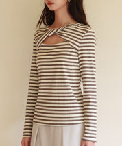 カットアウトボーダーカットソーsdp0107 ブラウン