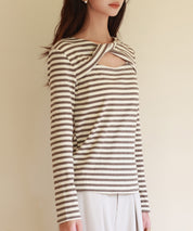 カットアウトボーダーカットソーsdp0107 ブラウン