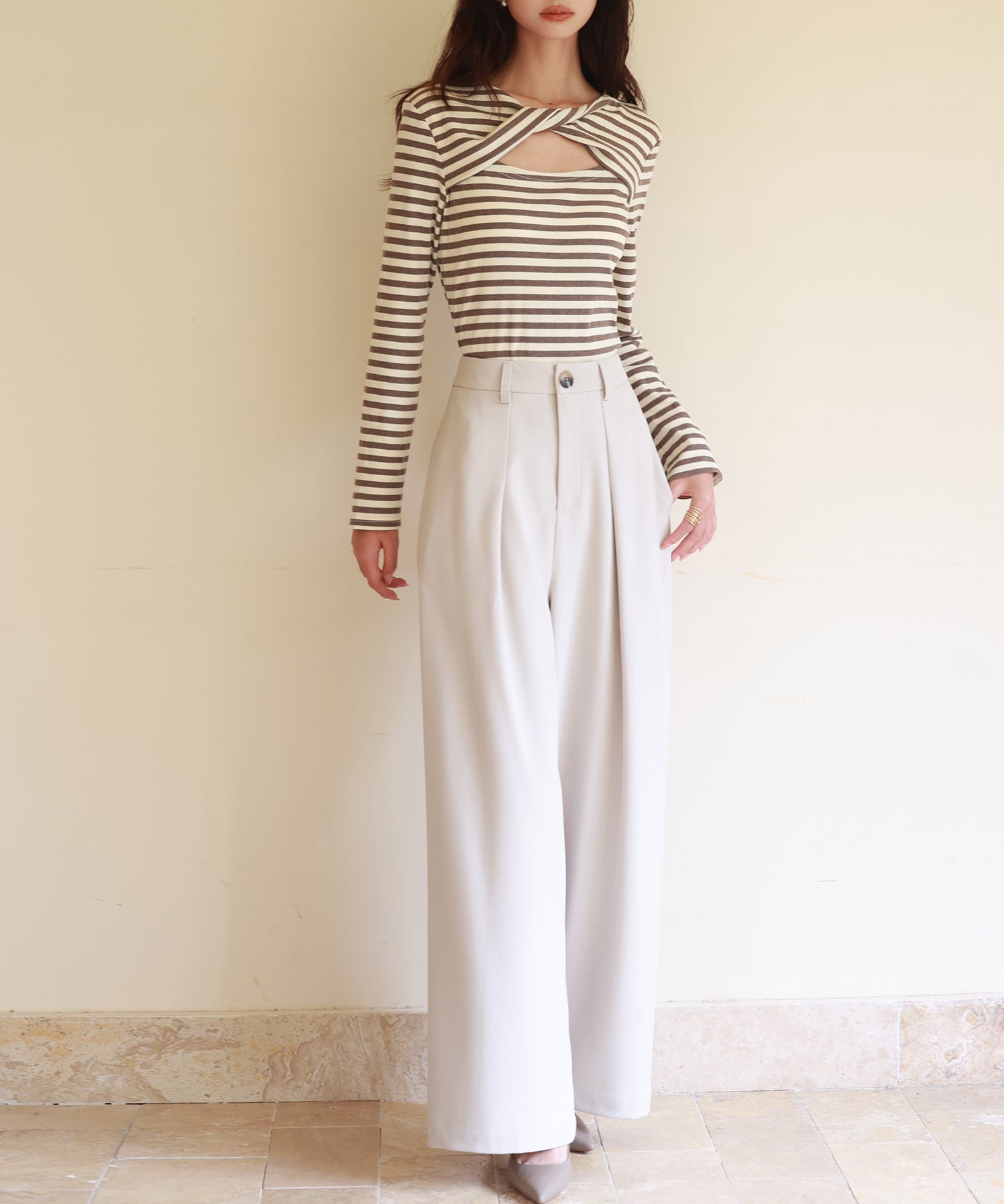 カットアウトボーダーカットソーsdp0107 ブラウン