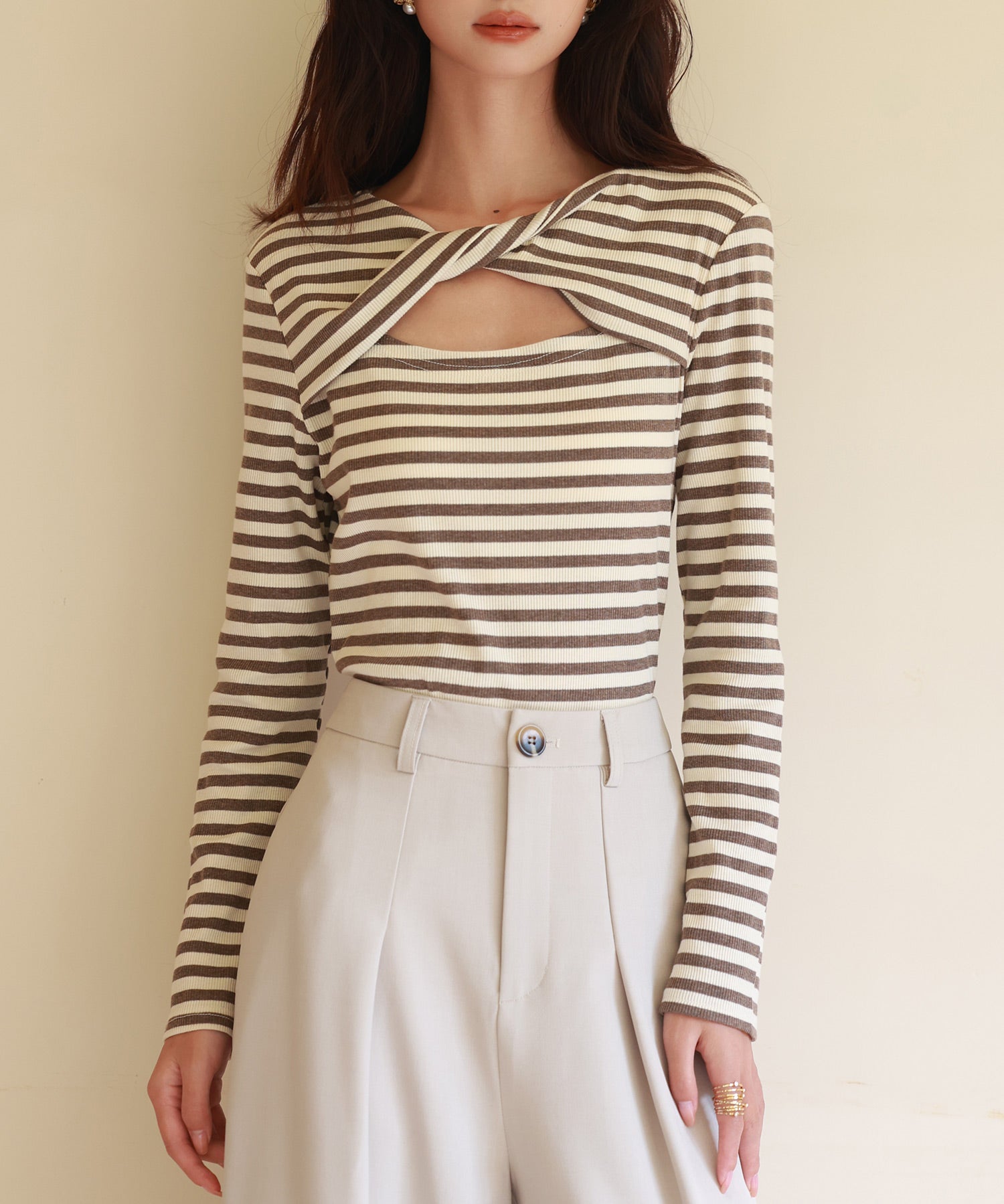 カットアウトボーダーカットソーsdp0107 ブラウン