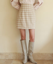 ウール混ハイウエストミニスカートsdp0108 ベージュ