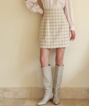 ウール混ハイウエストミニスカートsdp0108 ベージュ