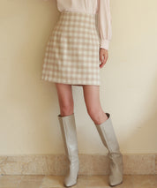 ウール混ハイウエストミニスカートsdp0108 ベージュ