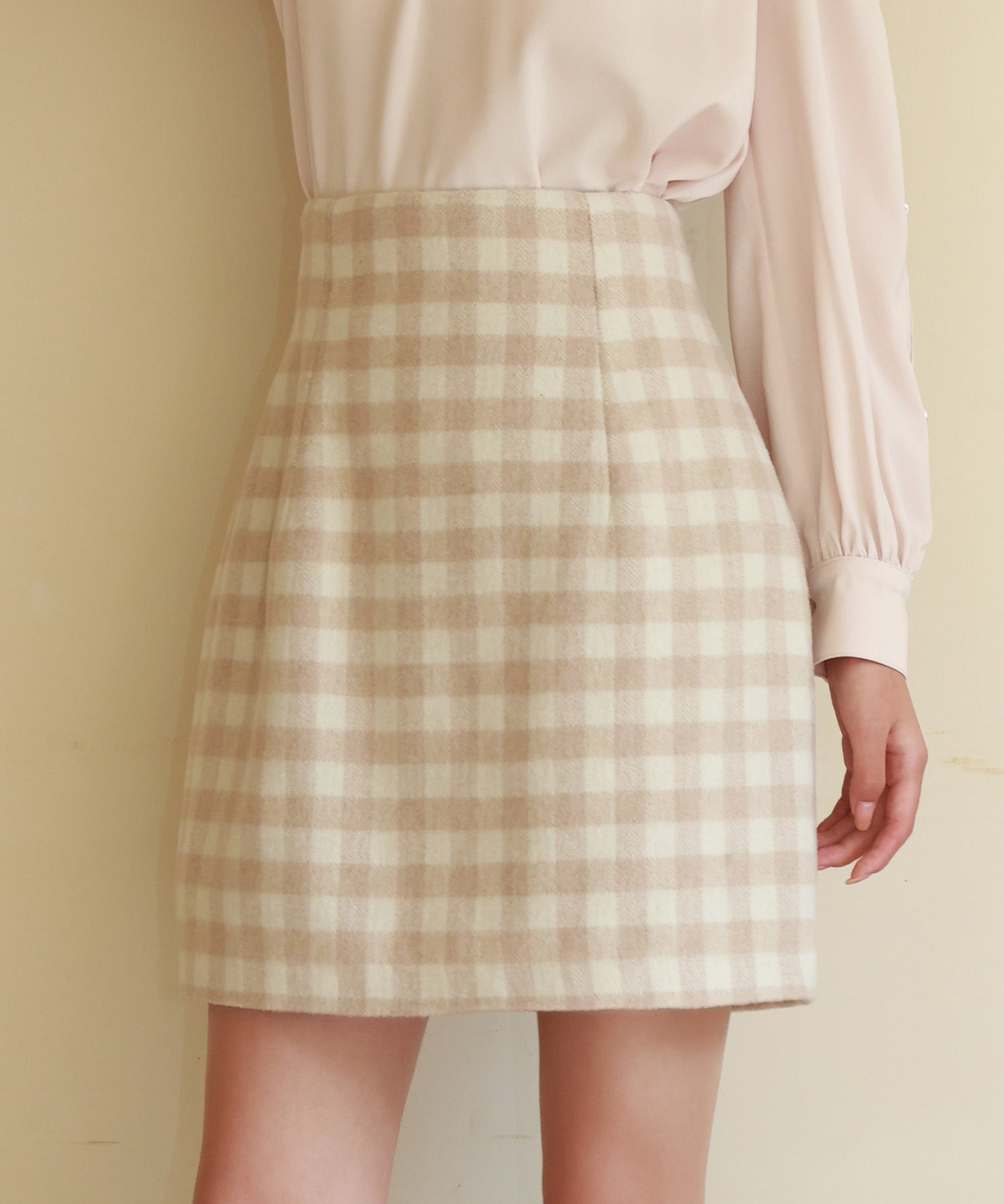 ウール混ハイウエストミニスカートsdp0108 ベージュ