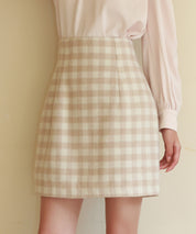 ウール混ハイウエストミニスカートsdp0108 ベージュ