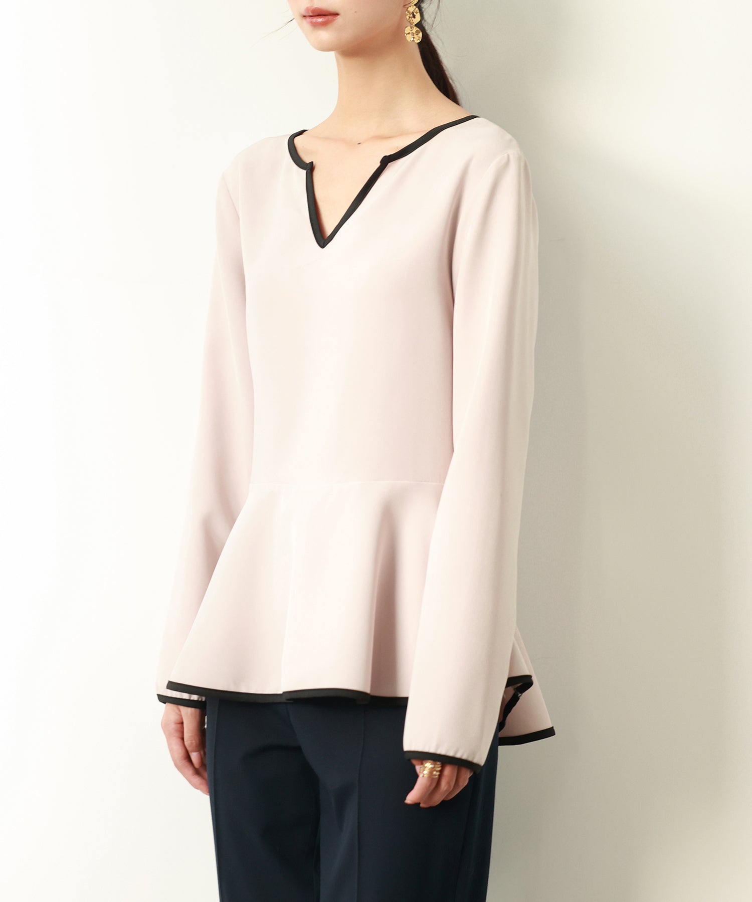 キーネックペプラムトップスsdp0109 ベージュ