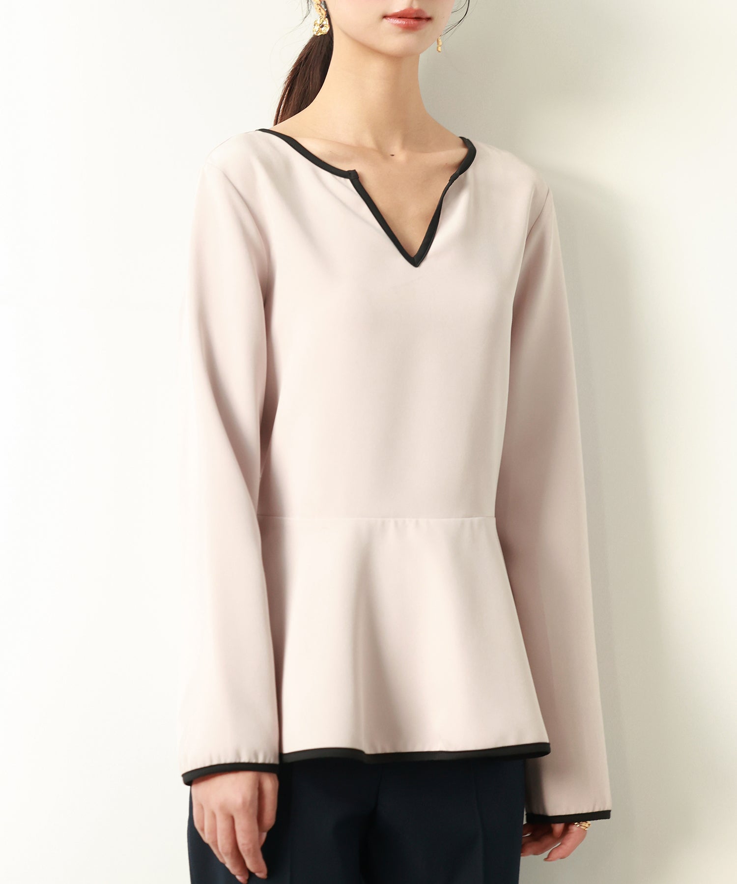 キーネックペプラムトップスsdp0109 ベージュ