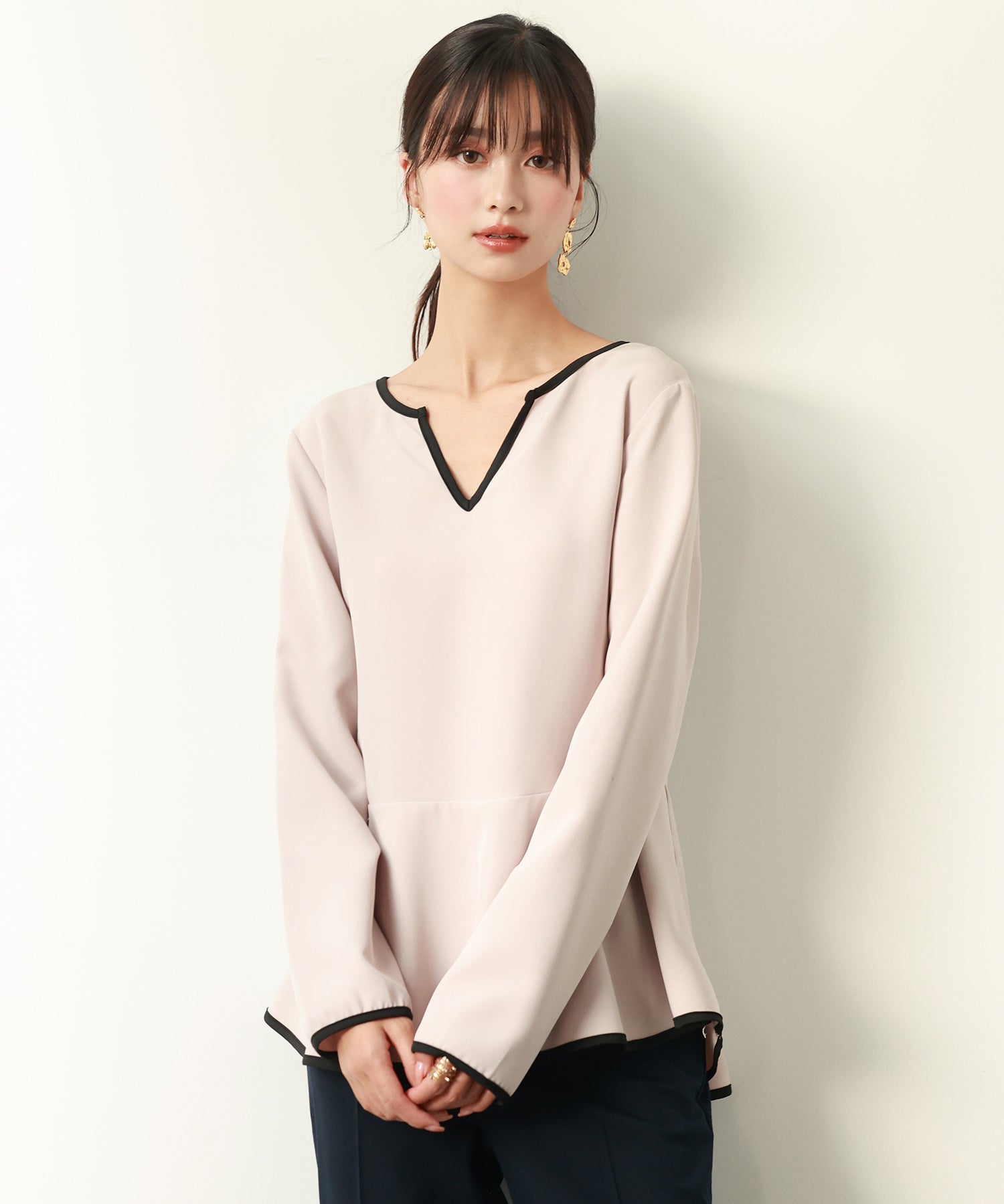 キーネックペプラムトップスsdp0109 ベージュ