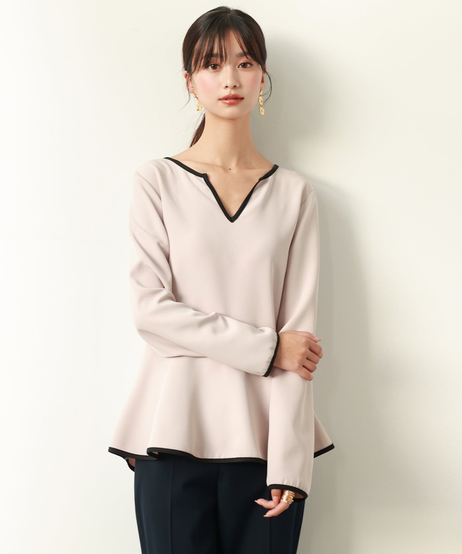 キーネックペプラムトップスsdp0109 ベージュ