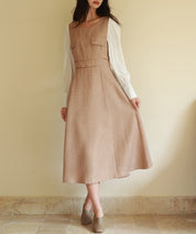 ラメツイードとシャツ袖がドッキングの異素材ワンピースsdp0111 ブラウン