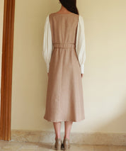 ラメツイードとシャツ袖がドッキングの異素材ワンピースsdp0111 ブラウン