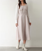 ラメツイードとシャツ袖がドッキングの異素材ワンピースsdp0111 ピンク