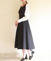 ラメツイードとシャツ袖がドッキングの異素材ワンピースsdp0111 ブラック