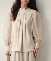 異素材ドッキングフロントタックブラウスsdp0112 ベージュ