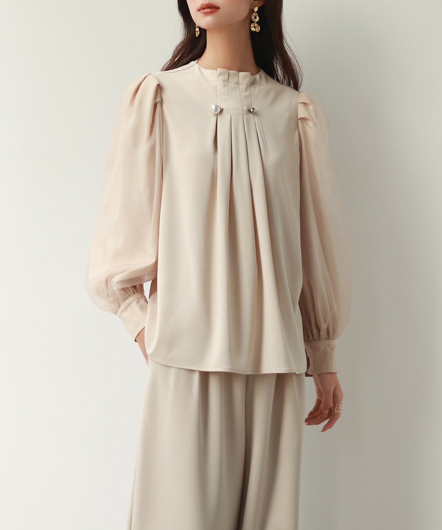 異素材ドッキングフロントタックブラウスsdp0112 ベージュ