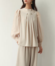 異素材ドッキングフロントタックブラウスsdp0112 ベージュ