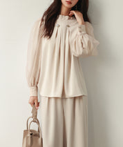 異素材ドッキングフロントタックブラウスsdp0112 ベージュ