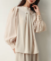 異素材ドッキングフロントタックブラウスsdp0112 ベージュ