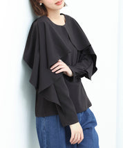 クルーネックケープブラウスsdp0117 ブラック