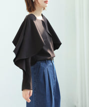 クルーネックケープブラウスsdp0117 ブラック