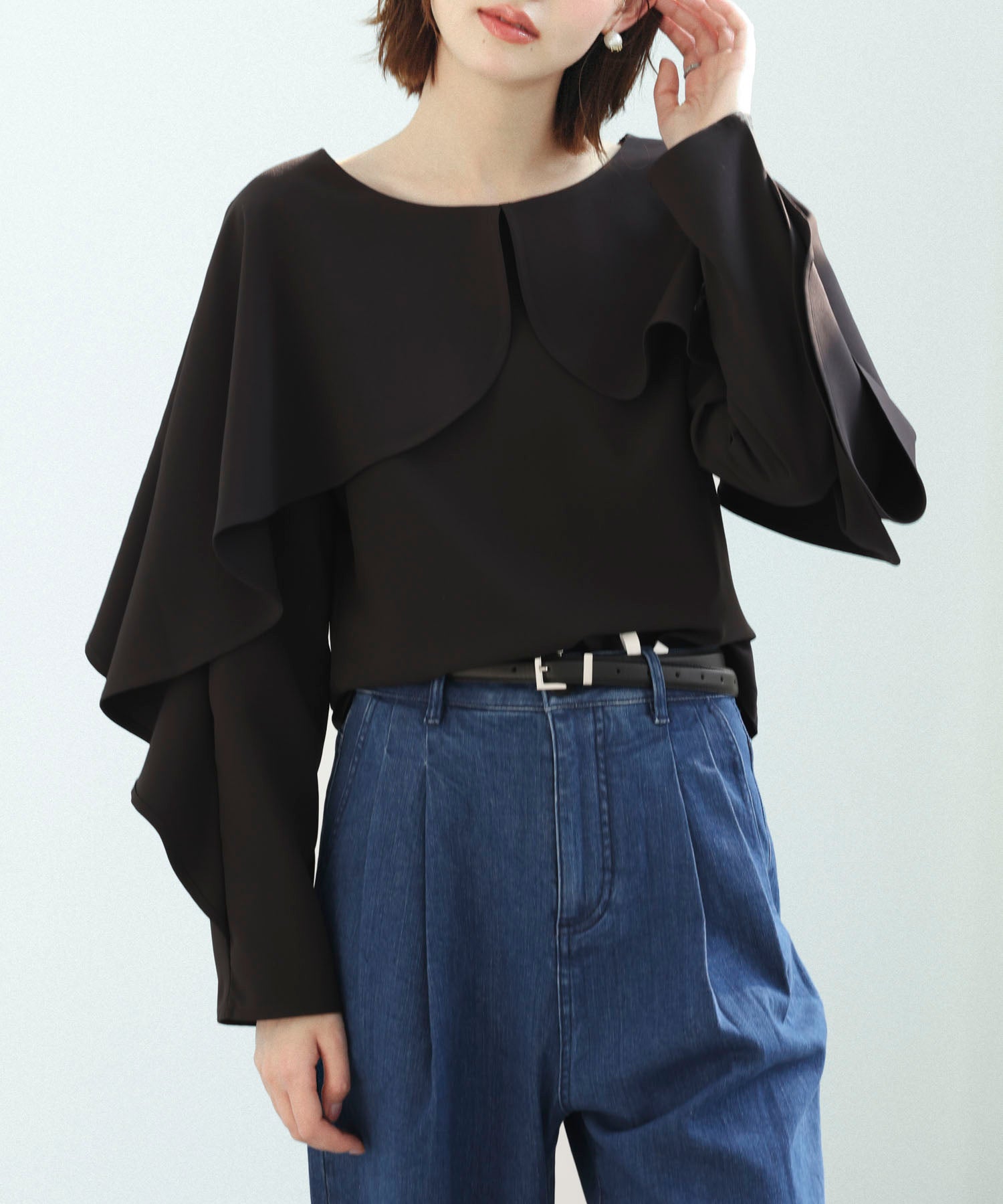 クルーネックケープブラウスsdp0117 ブラック