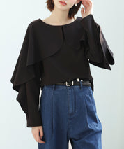 クルーネックケープブラウスsdp0117 ブラック